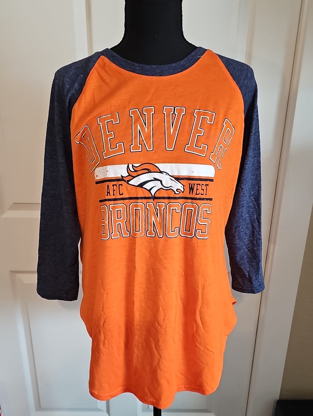 NFL Orange and Navy Denver Broncos Raglan 3/4 Sleeve Tee